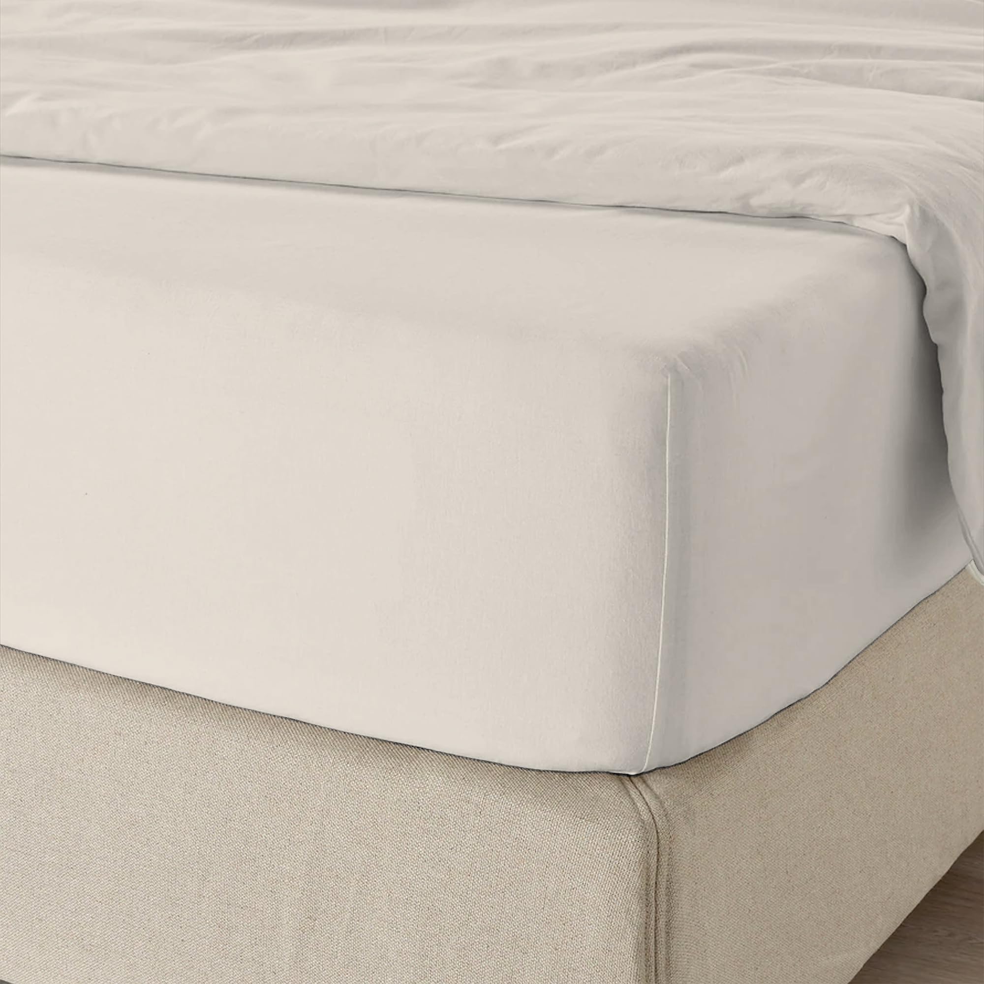 Purity Home Premium 300 Thread Count Single Fitted Sheet with Deep Pockets - Organic 100% Cotton - Cool, Crisp & Breathable - Percale Weave Sheets - Elastic Fitted Sheet Single Bed - Ivory