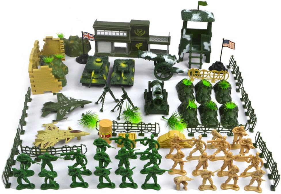 MARBOL 90 PCS WWII Military Model Exercises Action Figure Toy Set Plastic Army Radar Tank Barrier Soldier War Weapon Educational Toys