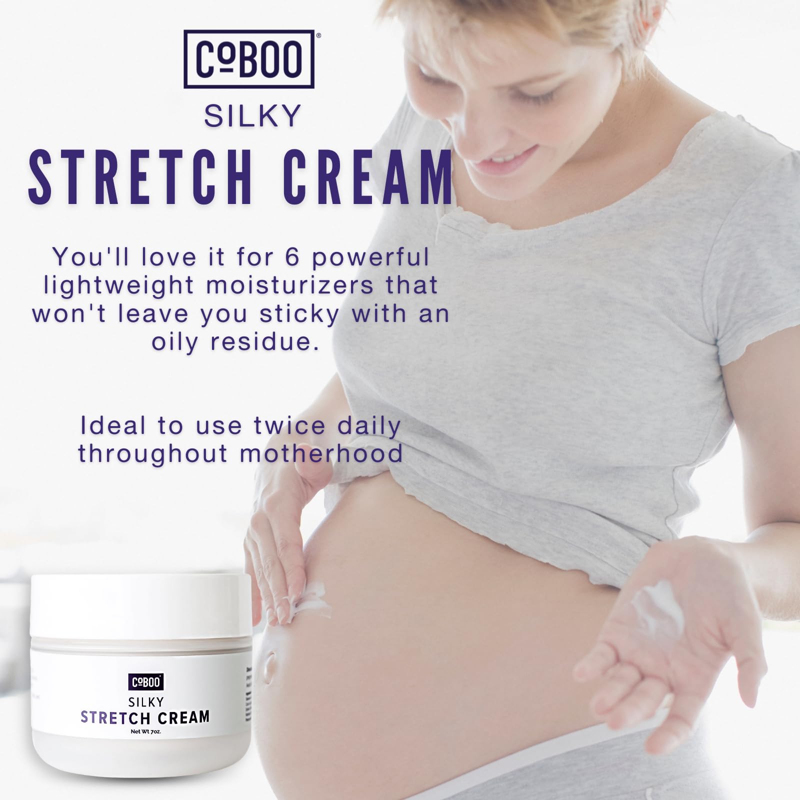 CoBoo Silky Stretch Cream | Maternity Stretch Mark Cream for Pregnancy | Paraben Free 7oz Formula to Reduce Stretch Marks & Improve Skin Elasticity | Refreshing Scent