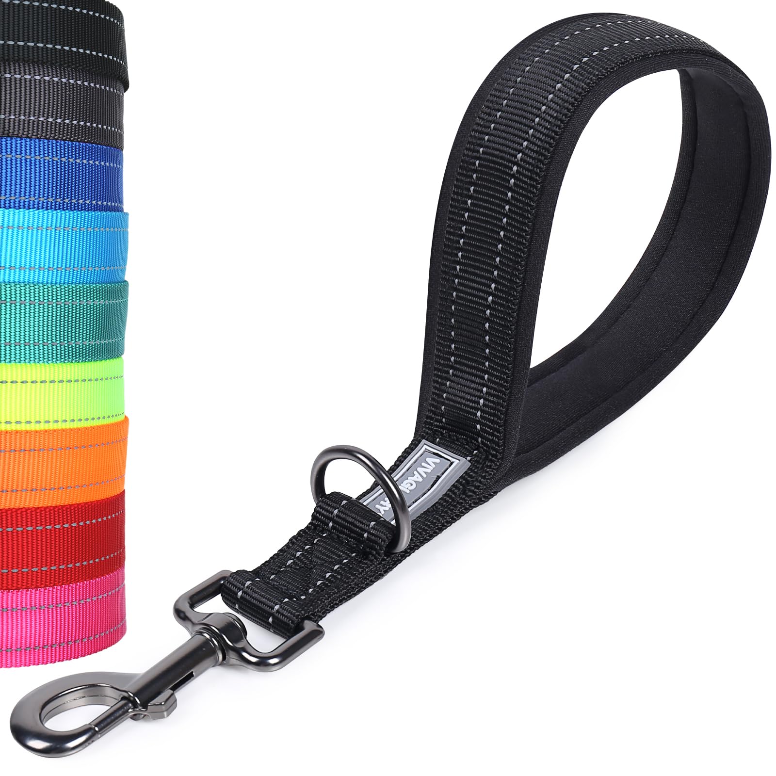 VIVAGLORY Short Dog Lead Closerok Traffic Leash for Dog with Soft Padded Handle for Training & Walking, 32cm, Black