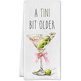 Cilrii Coquette Pink Bow Dirty Martini Kitchen Towels, Martini Cocktail Lovers Gifts Dish Tea Towels for Bartender Kitchen Bar Cart Decor, a Tini Bit Older Decorative Hand Towel, 16x24 Inch