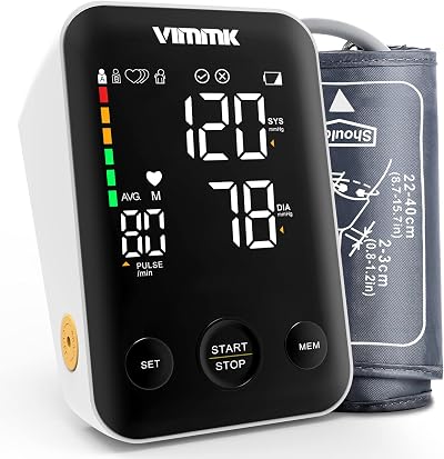 Vimmk Blood Pressure Monitor Large Cuff Upper Arm 2x120 Readings LED Backlit