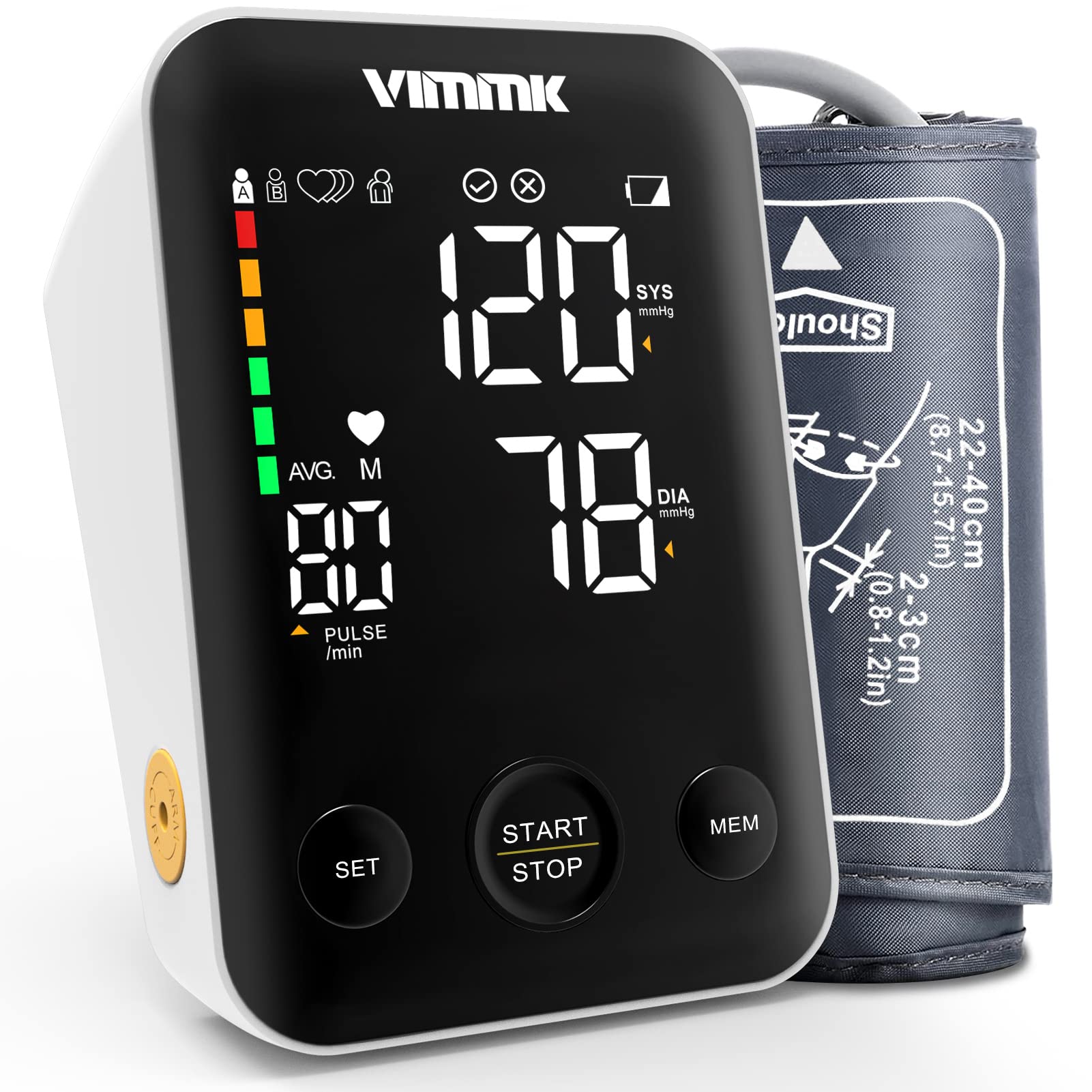 Blood Pressure Monitor Large Cuff, Vimmk Upper Arm Blood Pressure Machines for Home Use Accurate BP Cuff LED Backlight Display Heart Rate Detection 2x120 Records, Cuff 22-40cm