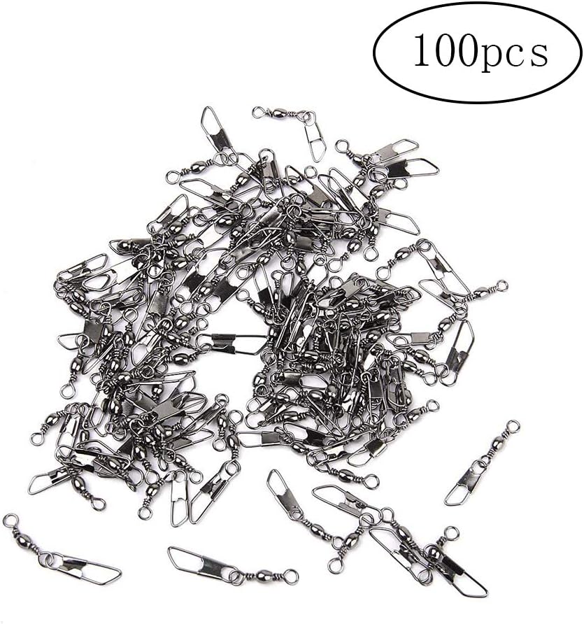 TaoNaisi 100 PCS High Strength Fishing Rolling Ball Bearing Barrel Swivel with Safety Snap Connector Essential Fishing Accessories