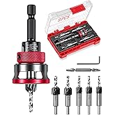 9PCS Countersink Drill Bit Set Adjustable Depth Stop Collar for Woodworking | 5PCS Two-Flute TCT Tapered HSS Drill Bits,S2 PH2 Screwdriver Bit Extension with Wrench Tool for Wood Plywood MDF Plastic