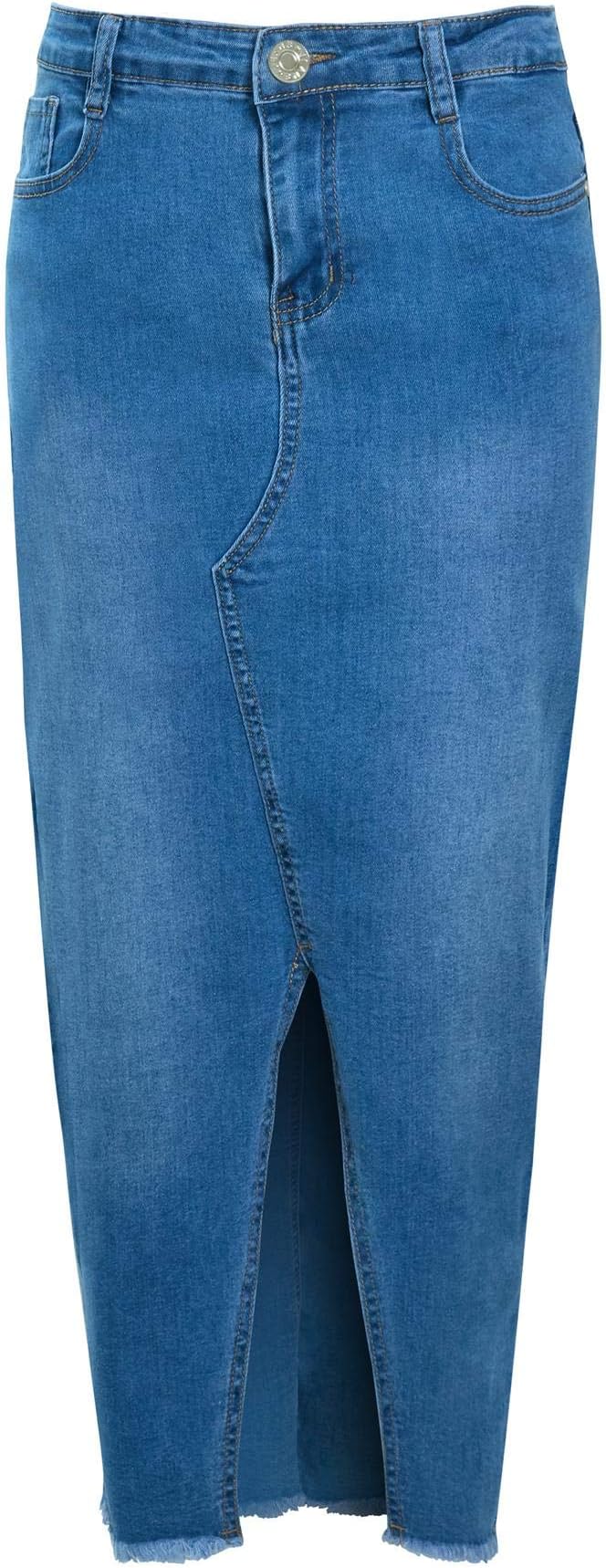 shelikes Womens Ladies Blue Denim Front Split Long Midi Maxi Summer Holiday Casual Skirt