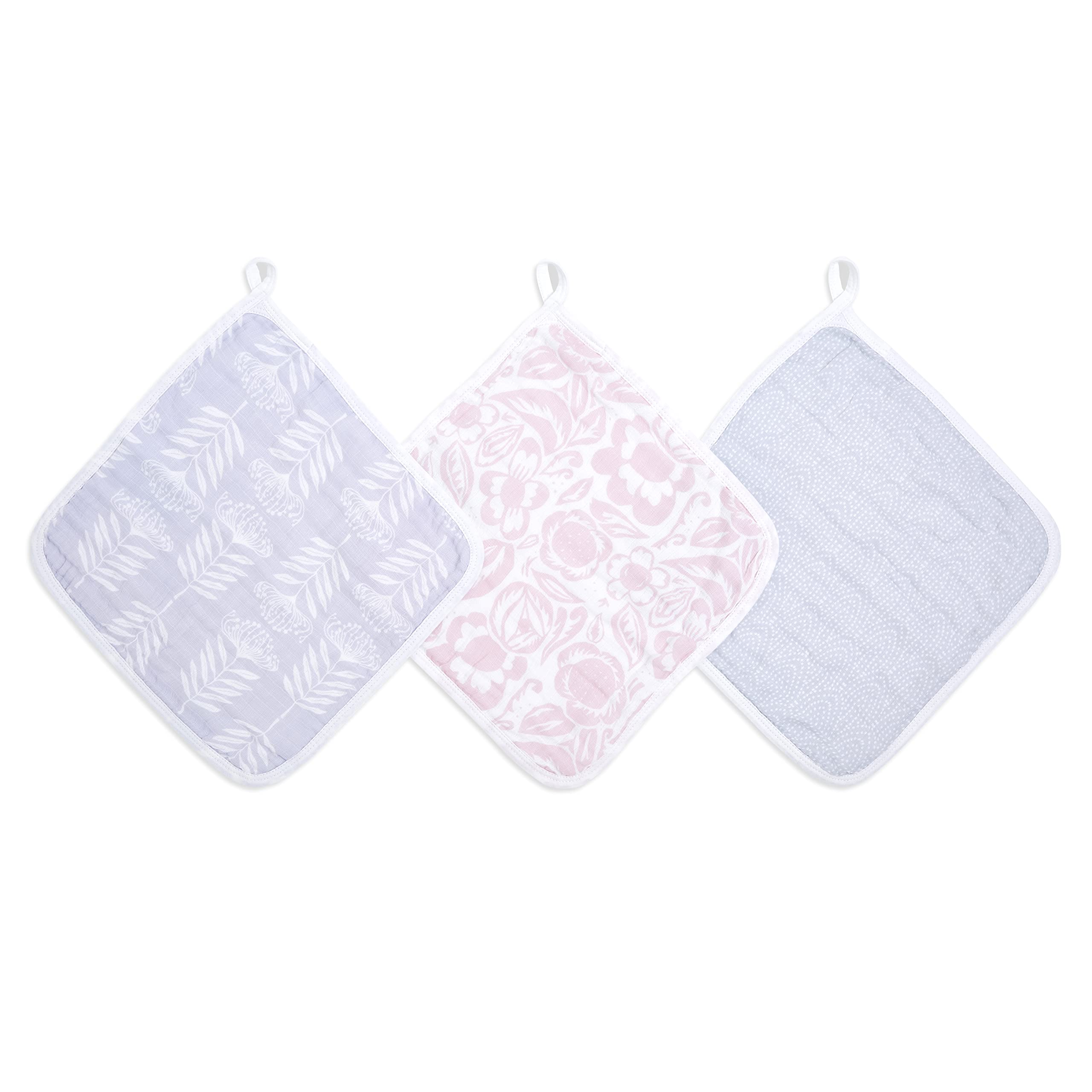 aden + anais Essentials Washcloth - Pack of 3, Damsel | 100% Cotton Muslin, Bath & Shower Flannel for Babies | Unisex Gift Set for a Baby Shower | Wash Essentials for Newborns — image 1