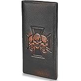 DK86 Skull Long Wallet For Men Full Grain Leather with Hand Burnished Rfid Blocking Rodeo Wallet Bifold Wallet Skull Wallet C