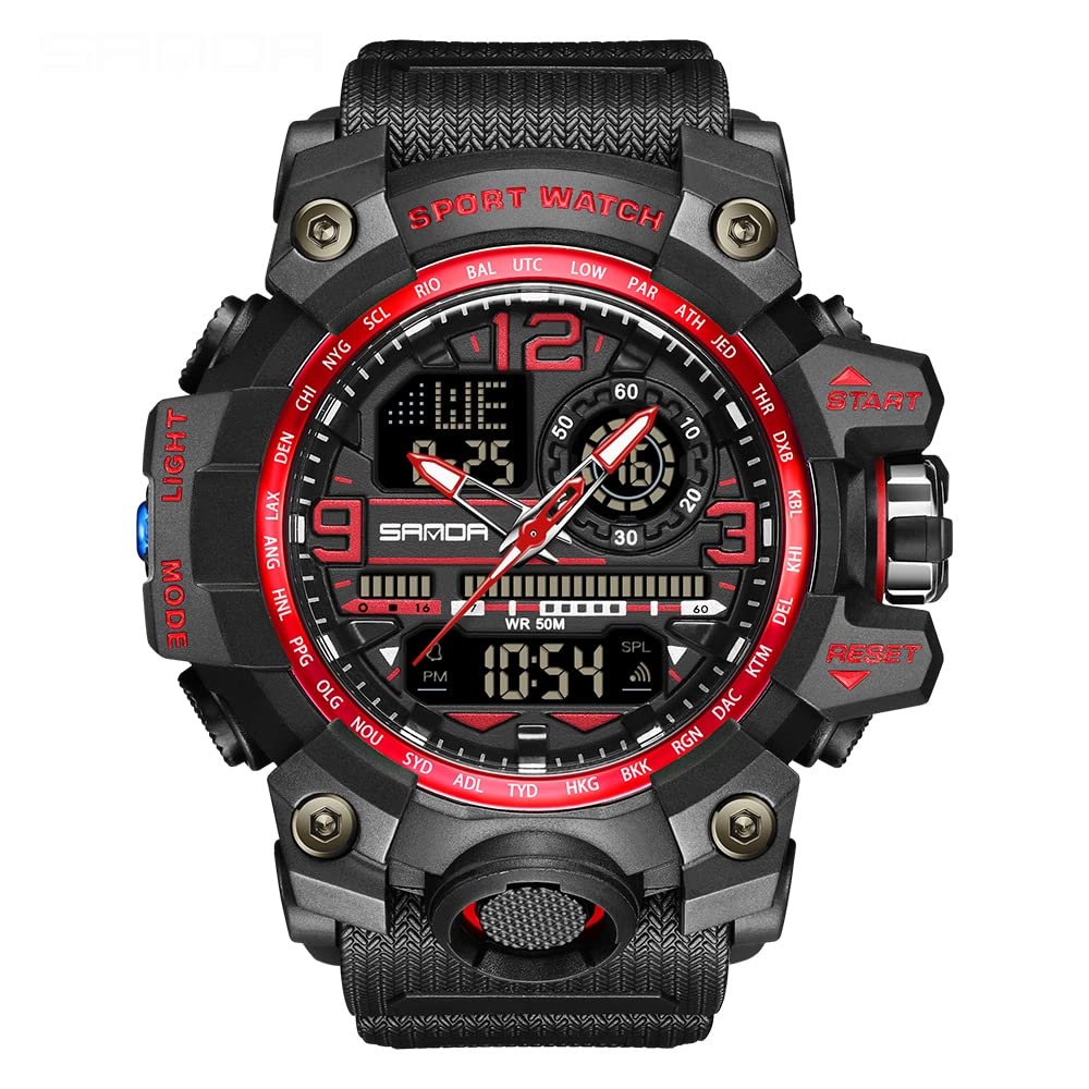 AIMES Mens Watches Sports Outdoor Waterproof Military Watch for Men Tactical Watch Analog Digital Date Alarm Stopwatch Multi-Function Tactics Big Face Wristwatch for Men