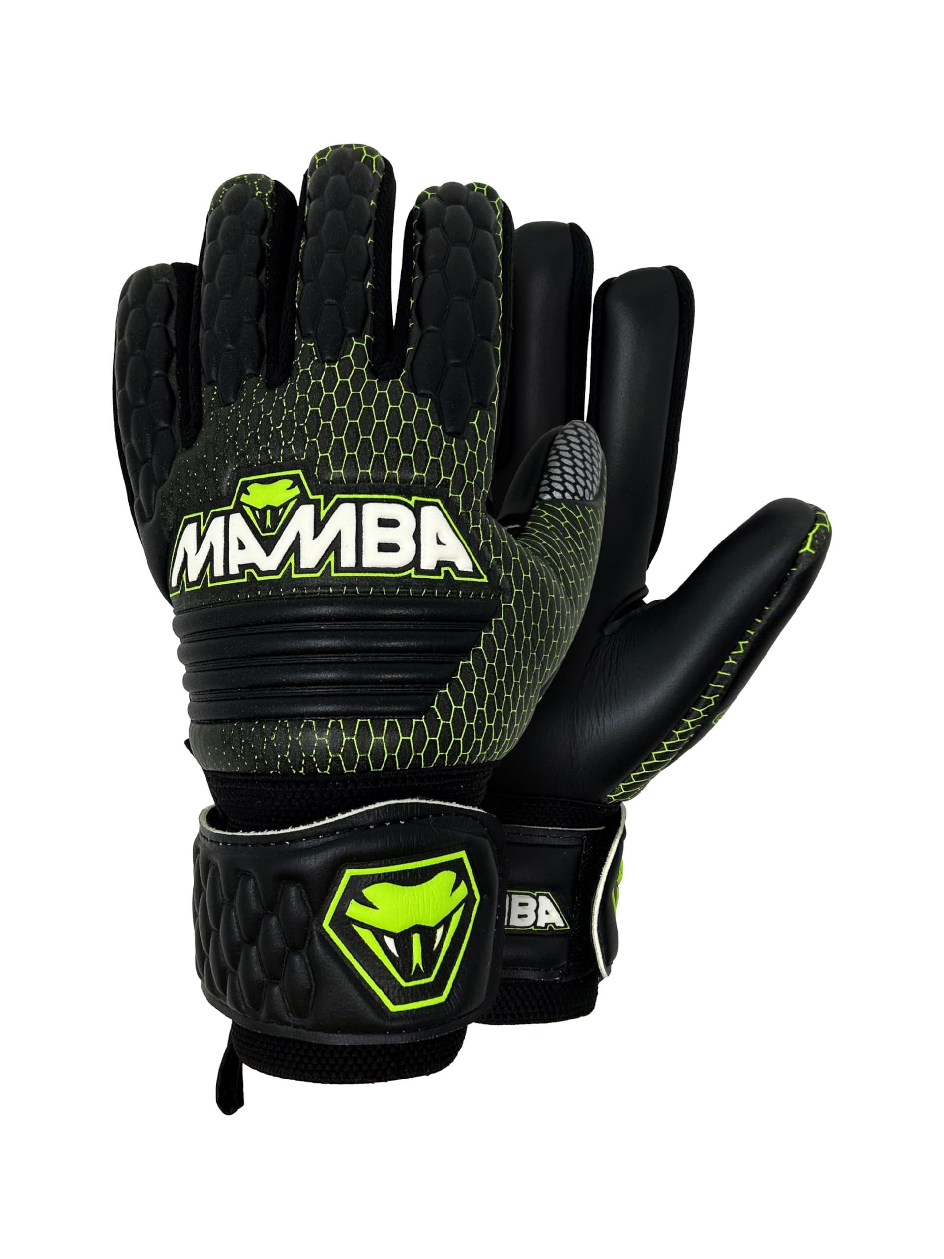 MAMBA Pro Goalkeeper Gloves | Premium Quality German Contact Latex Palm | Negative Cut | Latex Strap Wrist Support | Standout British Design | Goalie Gloves (Black, 10)