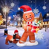 PTS 5FT Inflatable Gingerbread Man with Dog Outdoor Decoration, Christmas Blow Up Yard Decorations, Built-in LED Lights Inflatables Xmas Holiday Funny Decor for Indoor Lawn Garden