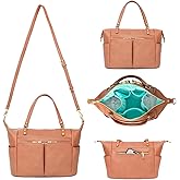 MOMINSIDE Small Diaper Bag, Mini Diaper Tote, Leather Diaper Bag Purse, Crossbody Baby Bag with 13 Pockets, Diaper Clutch for Women Mom, 2 Insulated Pockets(Brown)