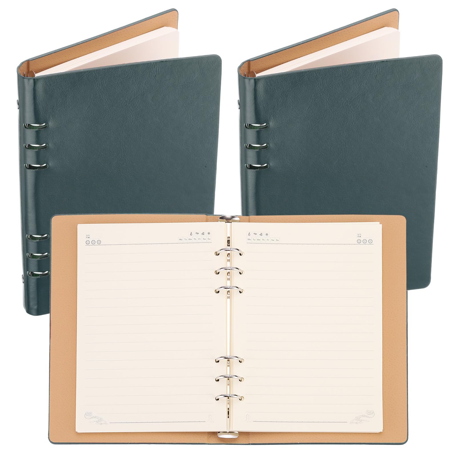 PATIKIL 6 Ring Binder Cover, 2 Pack A5 Leather Notebook Binder Mini Refillable Loose Leaf Personal Planner with 160 Sheets Paper, Green