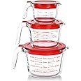 M MCIRCO 6 Pcs Glass Measuring Cups with Lids Set, 1-Cup, 2-Cup, 4-Cup Measuring Jugs with Handle, Nesting Liquid Measuring Cups for Kitchen