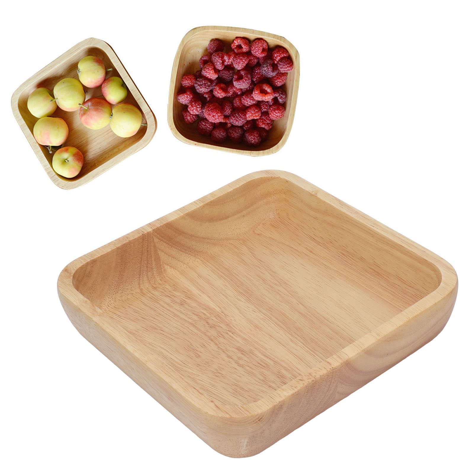 HERCHR Wooden Fruit Bowl Salad Serving Bowl Woodenbowl 18 cm 7.1inch Rustic Wood Bread Storagebowl Fruit Plate Dessert Platter Tray Dish Plate