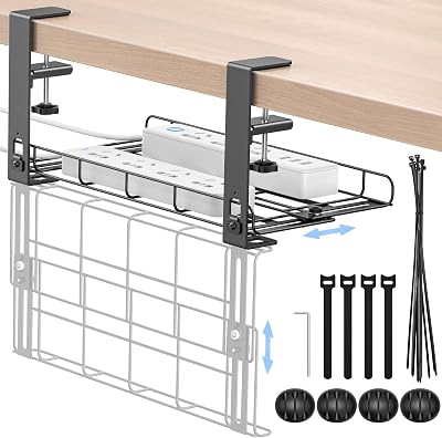 KDD Desk Cable Management Tray Clamp Mount Adjustable 5.3"-8.07" Width No Drill