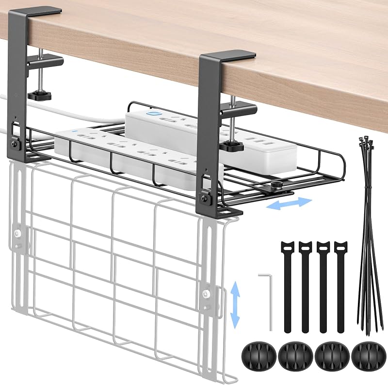KDD Desk Cable Management Tray Clamp Mount Adjustable 5.3"-8.07" Width No Drill