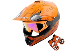 WOW Youth Kids Motocross BMX MX ATV Dirt Bike Dianasour Helmet Dragon + Goggles + Martian Youth Glove Bundle: HJOY MG Bundle