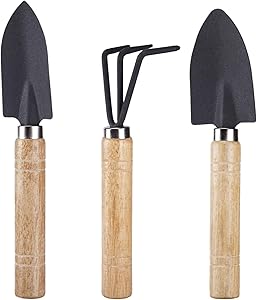 3-Piece Mini Garden Plant Tools Sets, Small Shovel Rake Spade Wood Handle for Loose Succulents Potted Flower Seedling Soil Garden Tool Sets