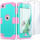 IDweel for iPod Touch 7th/6/5 Gen Case with 2 Screen Protectors,Mint+Pink | IDweel 3 in 1 Hybrid, Hard PC Soft Silicone Case for Kids, Heavy Duty Protection Cover, Shockproof Durable iPod Touch Case