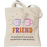 TOTEUSVIA Friend Gifts Tote Bag, Friendship Gift for Women Canvas Bag with Inner Pocket, Bestie Bag