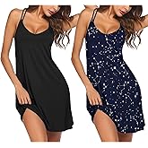 Ekouaer 2 Pack Nightgowns for Women Racerback Sleeveless Night Shirt Sexy Sleep Dress Spaghetti Strap Sleepwear S-XXXL