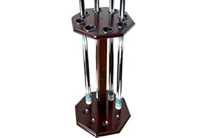 GACCO BILLIARDS Freestanding Billiard Cue Rack, Pool Table Accessories Hold 8 Cues, Pool Cue Stick Holder, Wooden Floor Stand Pool Cue Holder for Billiard Game Room (Mahogany)