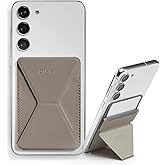 MOFT Phone Stand, Adhesive Card Holder Fits 2-3 Cards, Slim & Portable Leather Phone Wallet, 2 Viewing Angles, RFID Blocking, Compatible with iPhone, Galaxy and Most Smartphones - Taupe