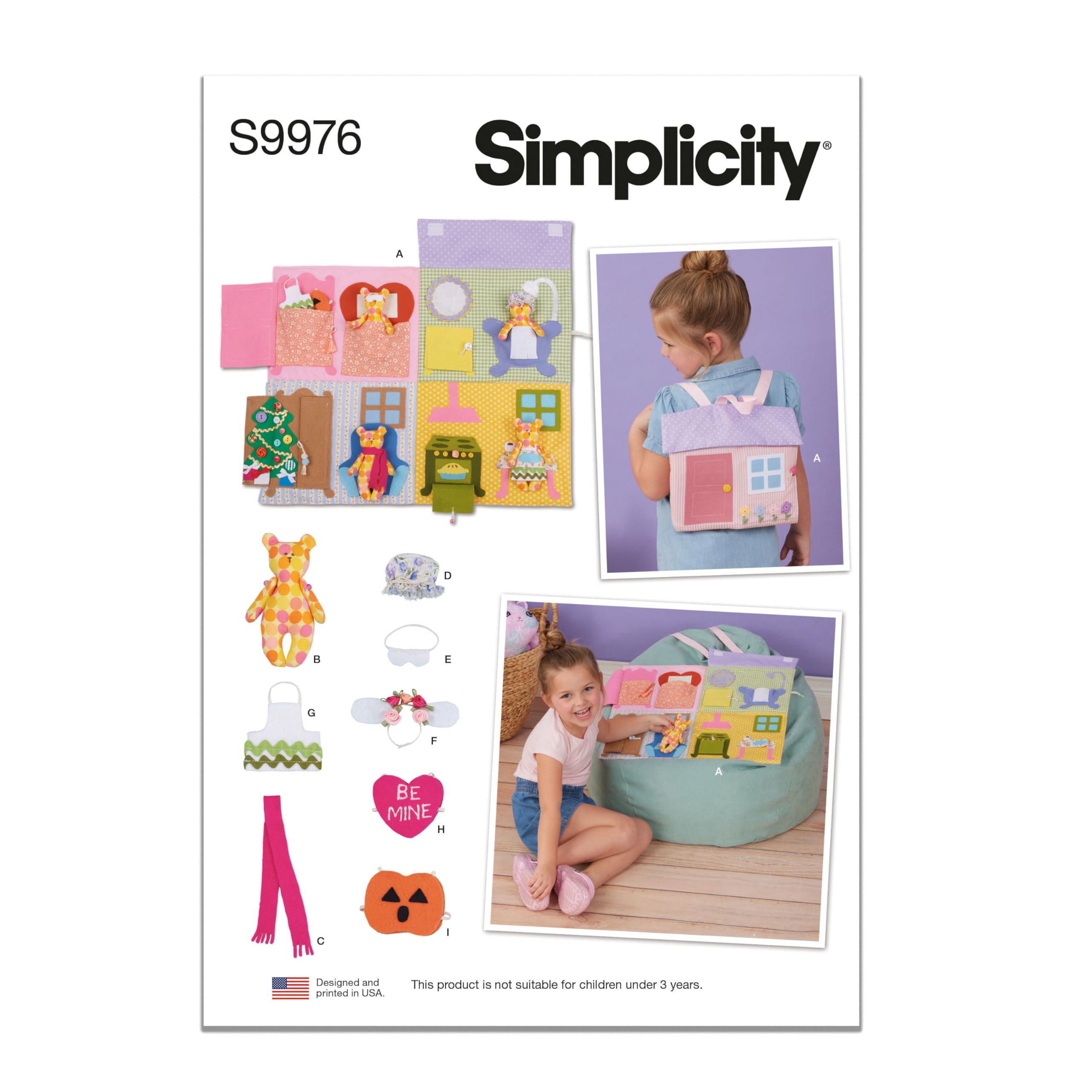 SIMPLICITY Sewing Pattern SS9976OS Doll House Backpack with Bear OS (ONE Size)