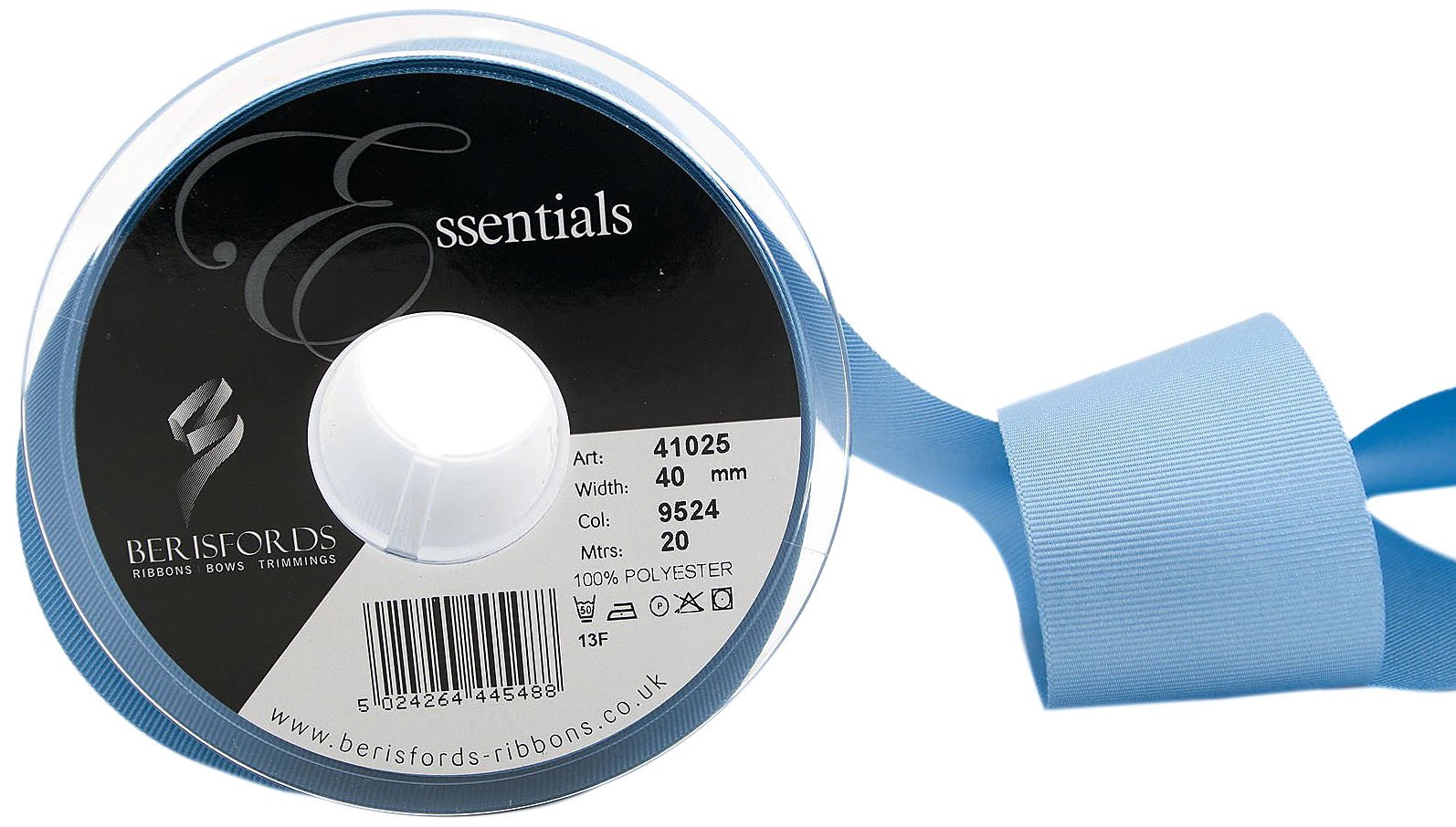 Berisfords 41025 20 m x 40 mm Polyester Grosgrain Ribbon, Cornflower