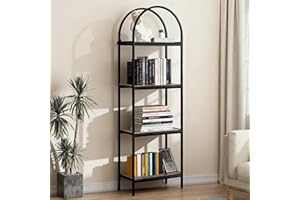 MilleLoom 4 Tier Arched Bookshelf - Freestanding Open Book Shelves with Metal Frame, Large Tall Standing Bookcase Display Sto