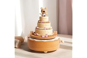 Natural Solid Wood Handcrafted Beech Wooden, Musical FigureTotoro/Carousel/Fairy/Ballerina Figurine,Rotating Hand Crank Mecha