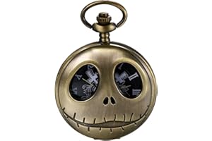 JewelryWe Nightmare Christmas Pocket Watch Vintage Novelty Skull Skeleton Quartz Pocket Watch Necklace for Christmas