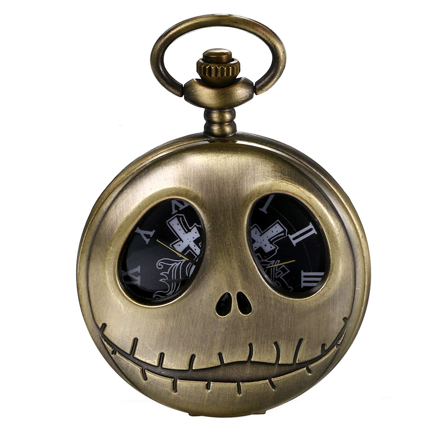 Nightmare Christmas Pocket Watch, JewelryWe Vintage Novelty Skull Skeleton Quartz Pocket Watch Necklace for Xmas