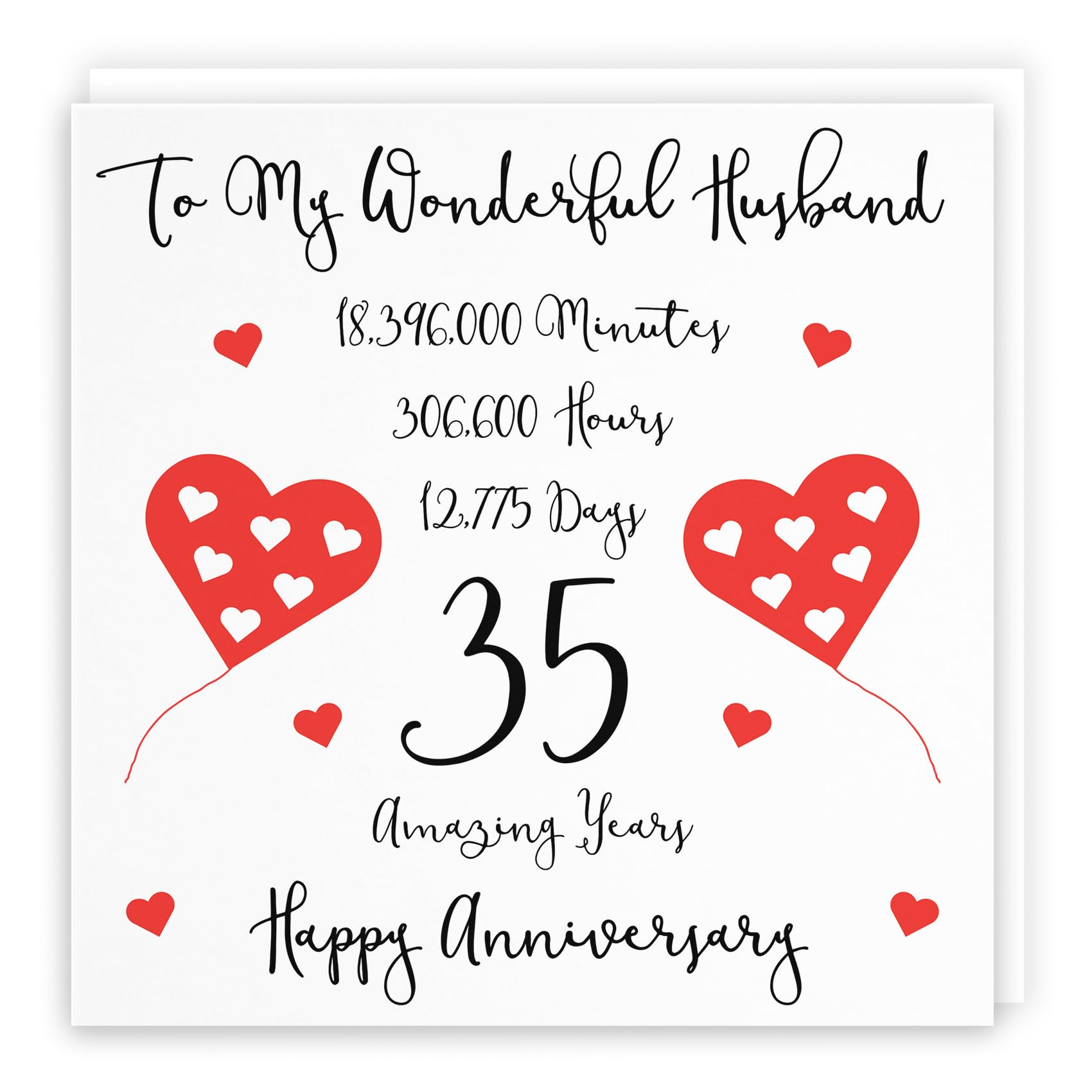 Hunts England - Large Romantic Husband 35th Wedding Anniversary Card - To My Wonderful Husband - 35 Amazing Years - Timeless Collection - Large - 210 x 210 mm