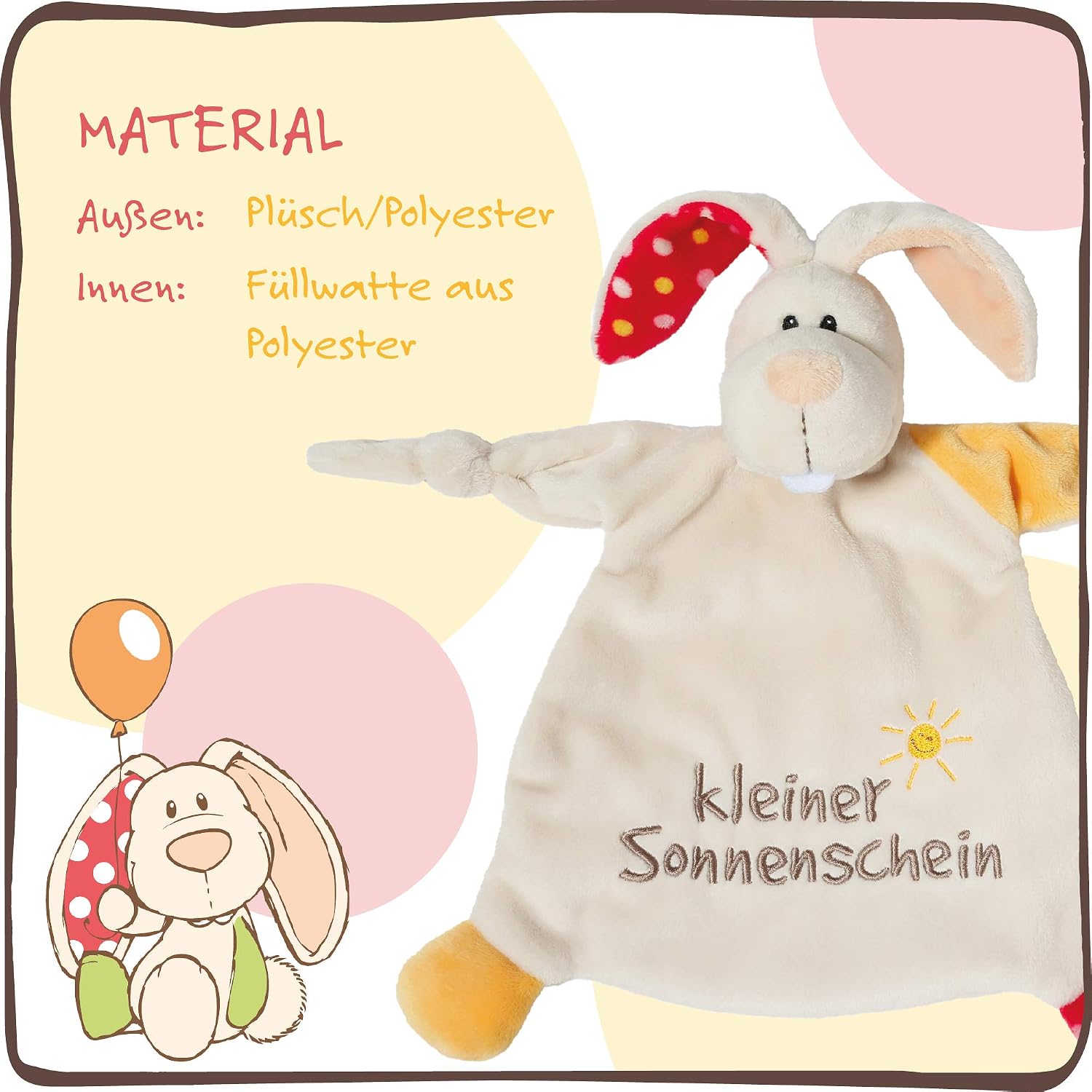 NICI 40043 Cuddly Blanket Rabbit 'Little Sunshine' 25 x 25 cm - Cuddle Blanket from 0+ Months - Cuddly Toy for Babies & Toddlers - Image 5