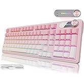 EWEADN V102 Wired Keyboard, 98 Keys Creamy Gaming Keyboard with Number Pad, Display Screen & Media Knob RGB Silent Wired Cute Computer Keyboard for Laptop PC Gamer - Gradient Pink