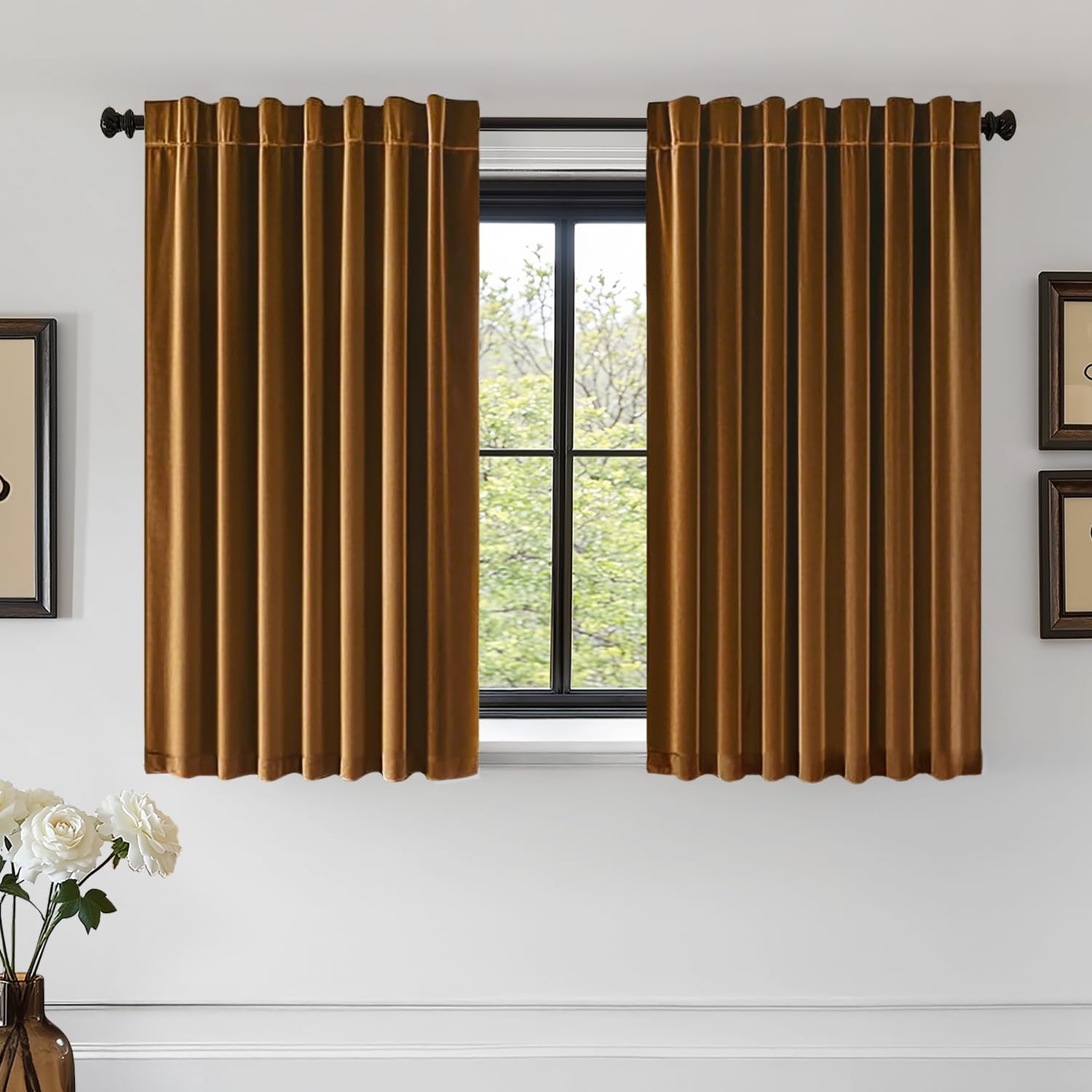 Photo 1 of EMEMA Golden Brown Velvet Curtains 45 Inch Length 2 Panels Set Room Darkening Luxury Back Tab and Rod Pocket Thermal Insulated Window Drapes for Bedroom Living Room W40 x L45