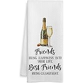 WOTYPU Friends and Champagne Kitchen Bar Towels, Champagne Gifts for Best Friends Dish Tea Towel, Alcohol Lover Gifts Decorative Hand Towels for Kitchen Home Bar Cart Decor, 16x24 Inch