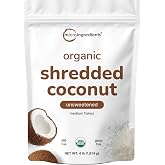 Organic Shredded Coconut Flakes, 4lbs | Raw Unsweetened Flavor, Medium Sized | Great for Baking, Smoothies, or Garnish | Non-GMO, Sugar Free, Keto Friendly