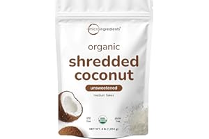 MICRO INGREDIENTS Organic Shredded Coconut Flakes, 4lbs | Raw Unsweetened Flavor, Medium Sized | Great for Baking, Smoothies, or Garnish | Non-GMO, Sugar Free, Keto Friendly