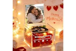 Custom Acrylic Music Box Gifts for Mom, Personalized Mini Photo & Song Vinyl Record Player with Light, for Mom on Birthday Ch