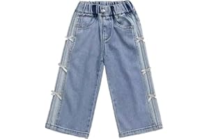 Toddler Girls Cute Bow Baggy Jeans High Waisted Wide Leg Denim Trousers Kids Comfy Soft Denim Jeans Oversized Bottoms