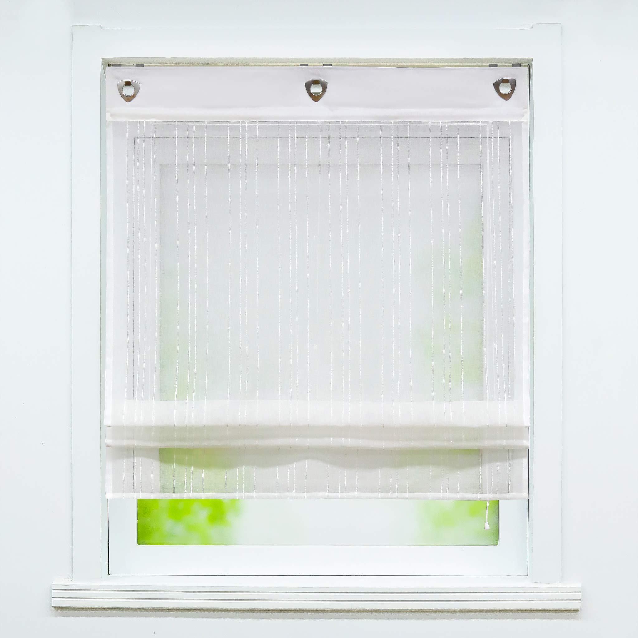 Joyswahl Ursel Voile Eyelet Roller Blind with Beautiful Vertical Stripes Window Curtain with Hook Hanger No Drilling 60 x 140 cm A020 1 Piece