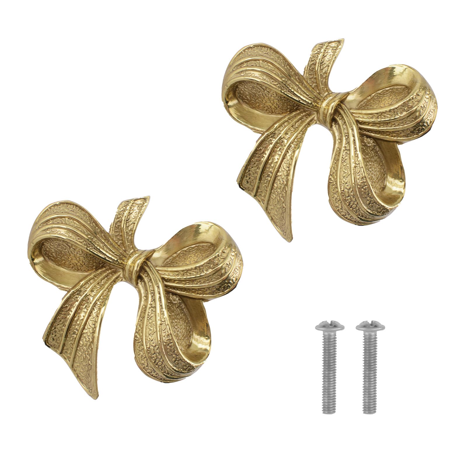 MOROBOR Brass Bow Shape Cabinets Knobs, 2pcs Gold Decorative Drawer Dresser Wardrobe Cabinet Knobs Furniture Accessories Single Hole Handles with Screws