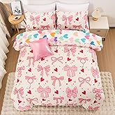 Meeting Story 6 Pieces Twin Bed Comforter Set for Girls, Pink Bow Bedding with Sheets, Princess Style Soft and Cozy Bow Comforter Set, Kids Bedroom Decor(Twin)