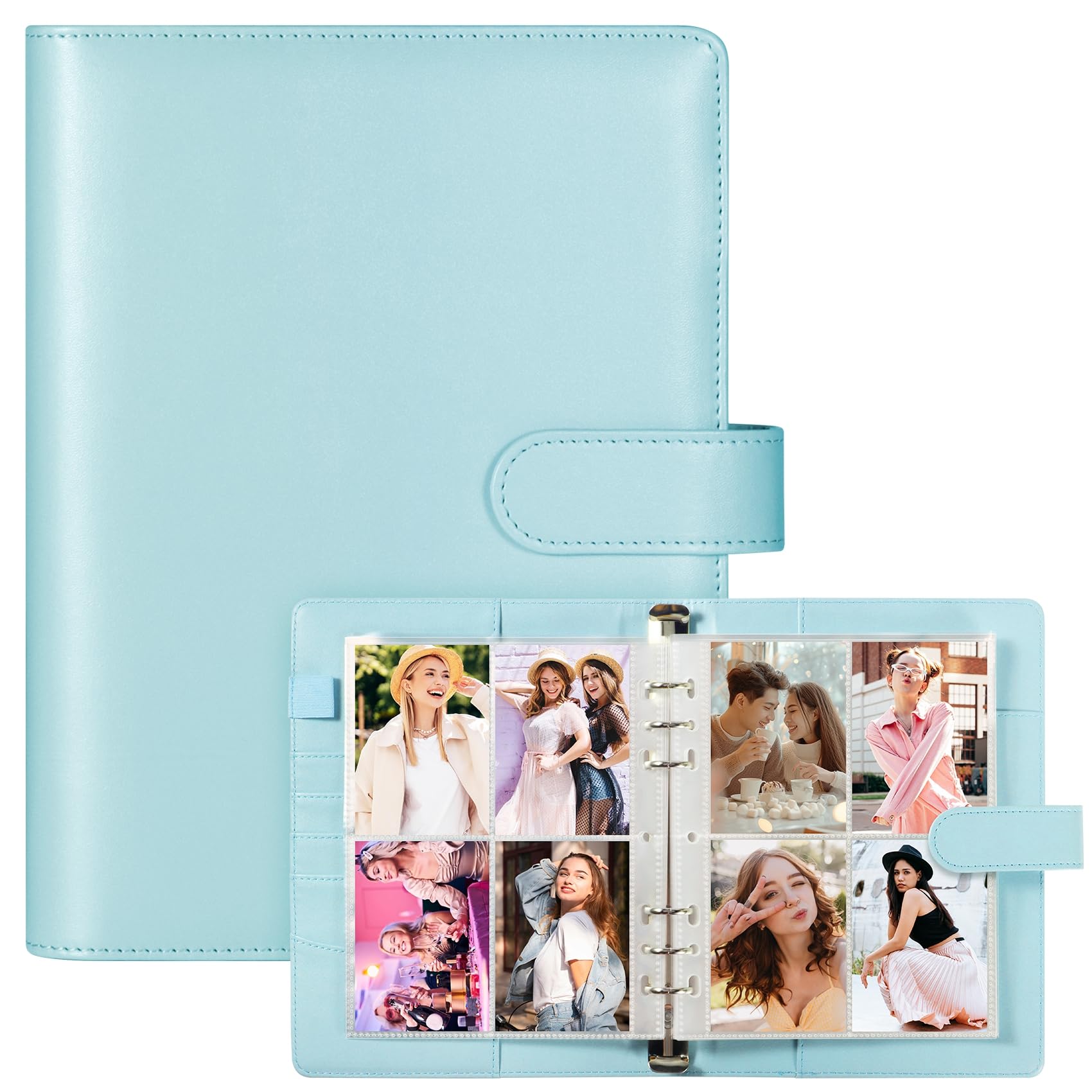 A5 Kpop Photocard Binder 240 Card Slots, PU Leather Magnetic Closure Album for Trading Cards, Mint Blue Collector Organizer with 30 Refill Pages