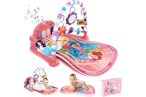 Looxii 2 in 1 Baby Play Gym with Tummy Time Water Play Mat, Kick and Play Piano Gym with Sound and Lights for Newborn, Floor Activity Gym with Hanging Toys 0 3 6 12 Months Girl & Boy Gifts