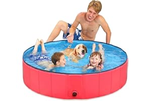 Taeku Foldable Dog Pool Collapsible Large Pet Swimming Pool Portable Bath Tub for Pets Dogs Cats Pet Wading Pool (Red 63 x 12in)
