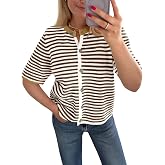 Saodimallsu Womens Short Sleeve Cardigans Striped Button Down Sweater Tops | Button Down Shirts,Crew Neck,Color Block,Lightweight Knit Fabric,Cute Tops,Spring Summer Fashion,Daily Wear, Office work